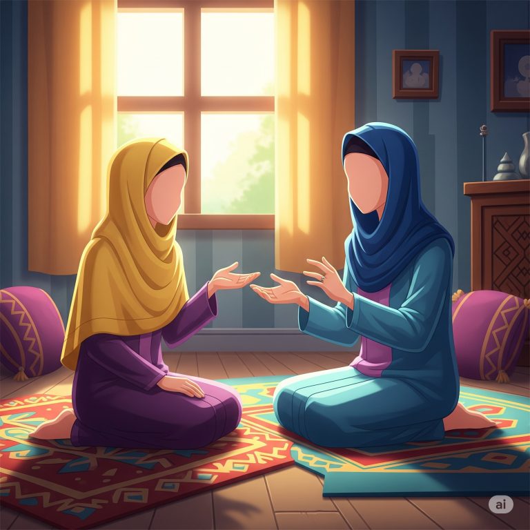 Muslim couple having a calm and respectful conversation