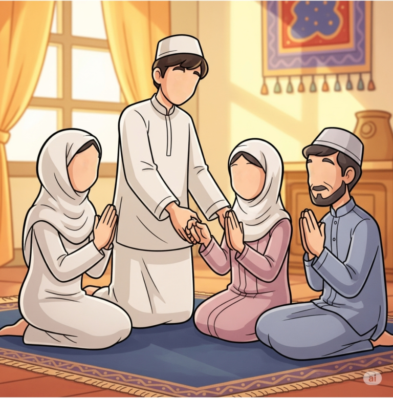 Muslim couple interacting respectfully with their in-laws
